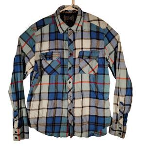 Fox Racing flannel shirt mens L Large blue plaid ATV moto long sleeve 44182